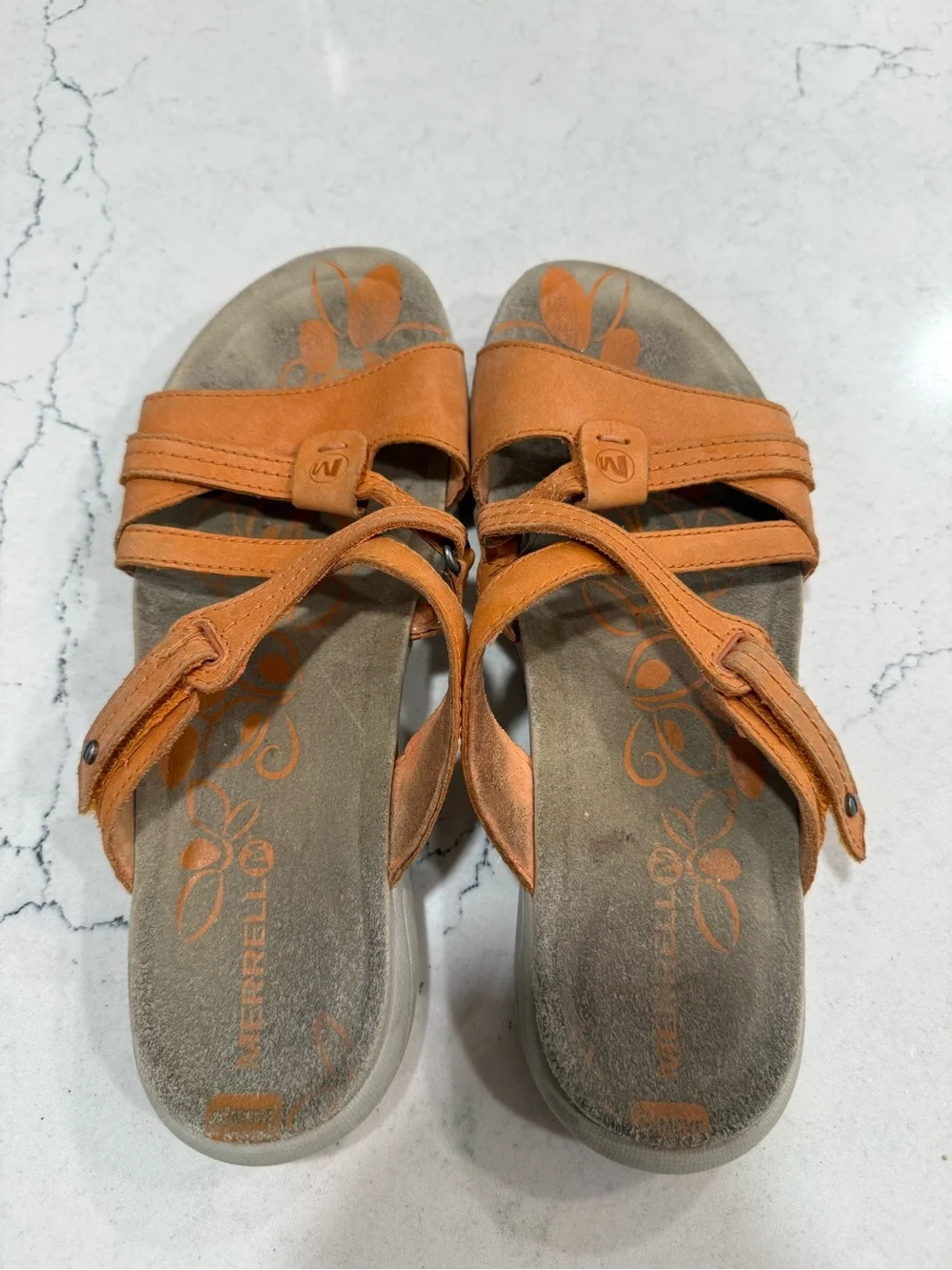 Merrell Women's Casual Orange Leather Slide Sandals 8